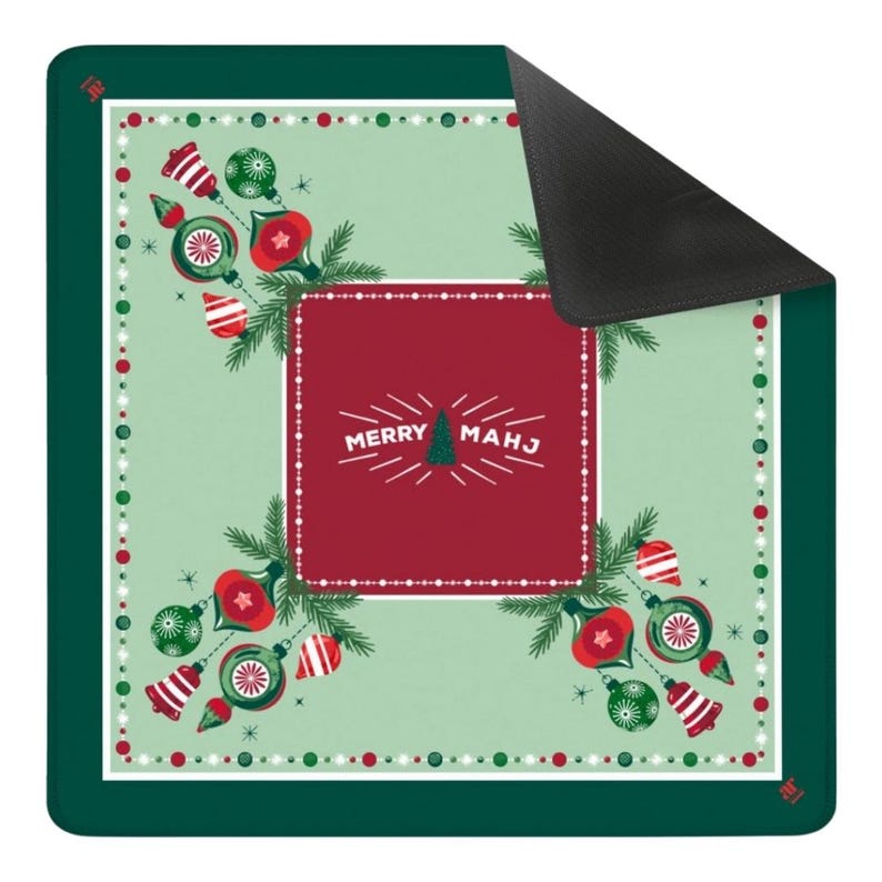 Classic Very Merry Mahj Mahjong Mat, Green Christmas Mahjong Decor, Retro Holiday Game Night, Festive Mahj Collection