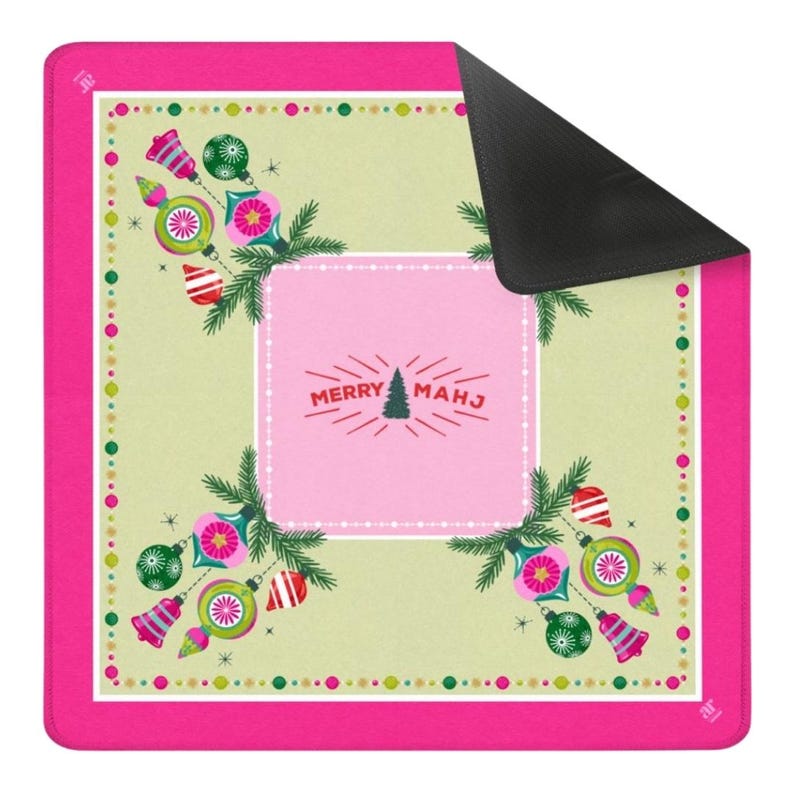 Very Merry Mahj Mahjong Mat, Pink Christmas Mahjong Decor, Retro Holiday Game Night, Festive Mahj Collection