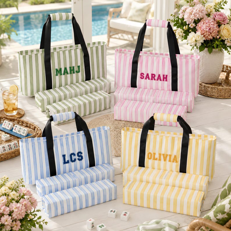 Mahjong Bag Set Personalized, Custom Mahj Storage Tote, Mahjong Tile Bag, Rack Pusher Case