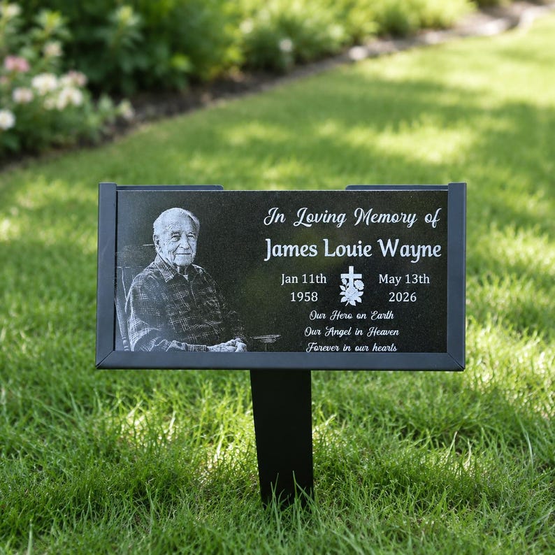 Personalized Photo Memorial Stone, Custom Granite Grave Marker, Garden Stone, Headstone for Cemetery