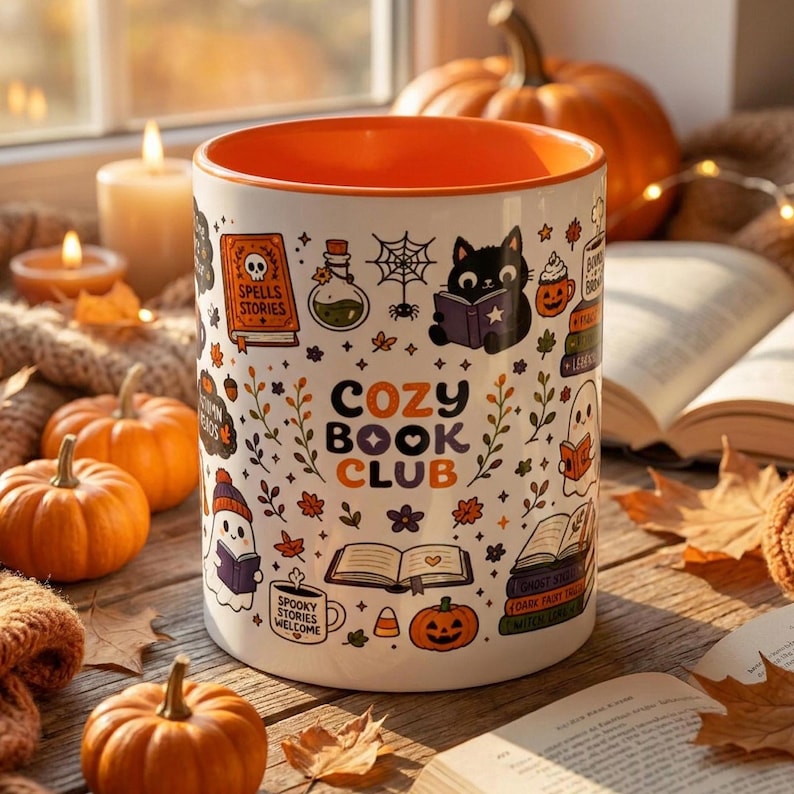 Cozy Book Club Halloween Mug, Bookish Halloween Coffee Cup, Reader Gift Mug, Just One More Chapter Mug