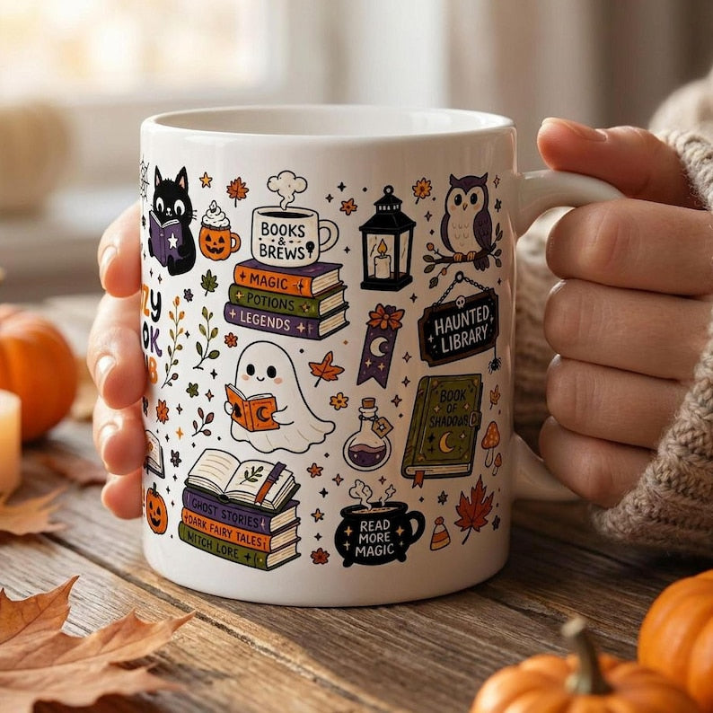 Cozy Book Club Halloween Mug, Bookish Halloween Coffee Cup, Reader Gift Mug, Just One More Chapter Mug
