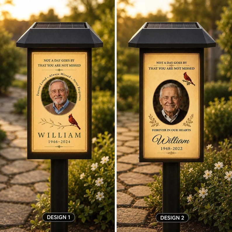Personalized Memorial Solar Lantern, Custom Photo Garden Stake Light, Waterproof Gravesite Decoration
