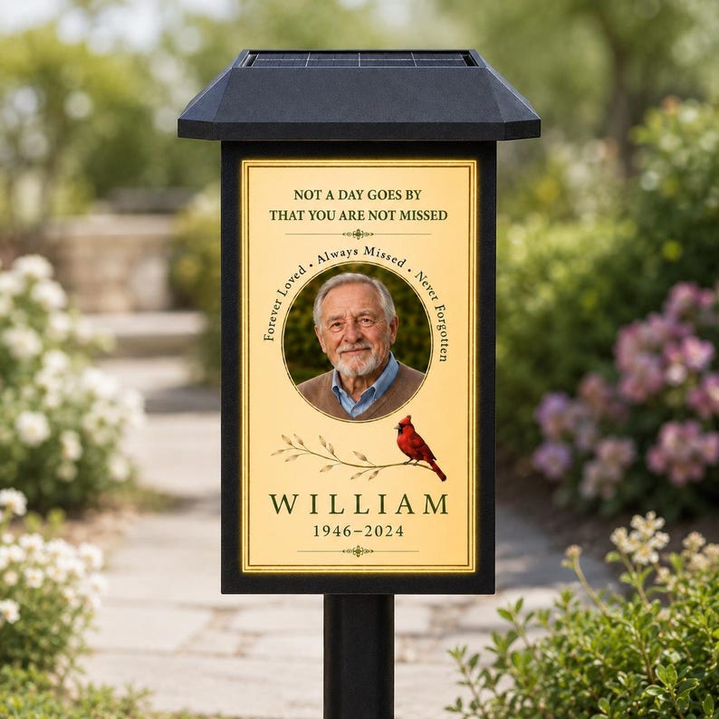 Personalized Memorial Solar Lantern, Custom Photo Garden Stake Light, Waterproof Gravesite Decoration