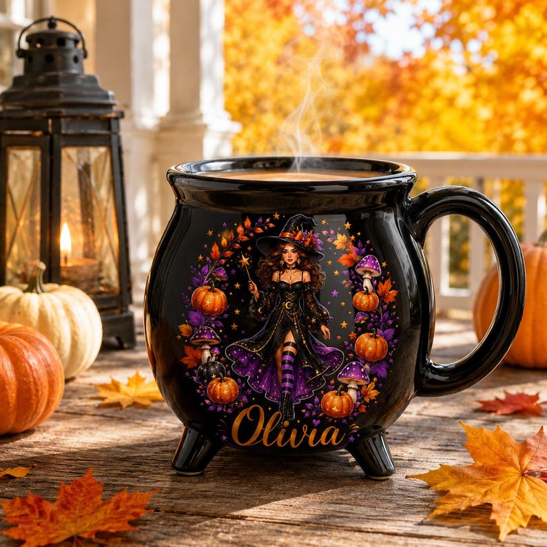 Personalized Witch Cauldron Mug, Custom Halloween Witchy Cup, Gothic Fall Drinkware, Halloween Gifts