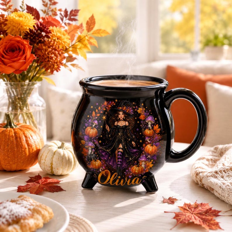 Personalized Witch Cauldron Mug, Custom Halloween Witchy Cup, Gothic Fall Drinkware, Halloween Gifts