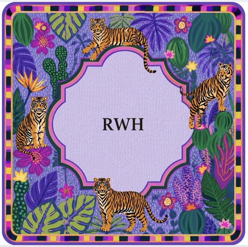 Tiger Jungle Mahjong Mat, Tropical Botanical Game Table Mat, Safari Wild Cat Decor