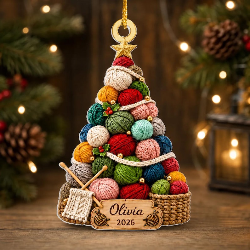 Personalized 2D Flat Knitting Wool Christmas Ornament, Crochet Ornament, Crochet Lover Gift for Mom, Grandma Christmas Gift