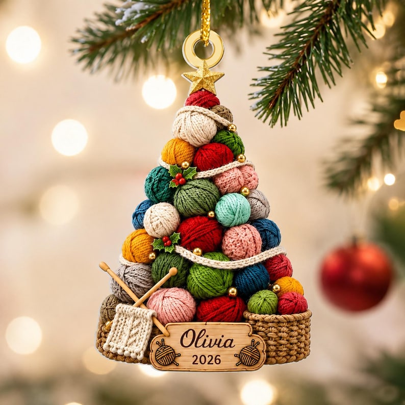 Personalized 2D Flat Knitting Wool Christmas Ornament, Crochet Ornament, Crochet Lover Gift for Mom, Grandma Christmas Gift