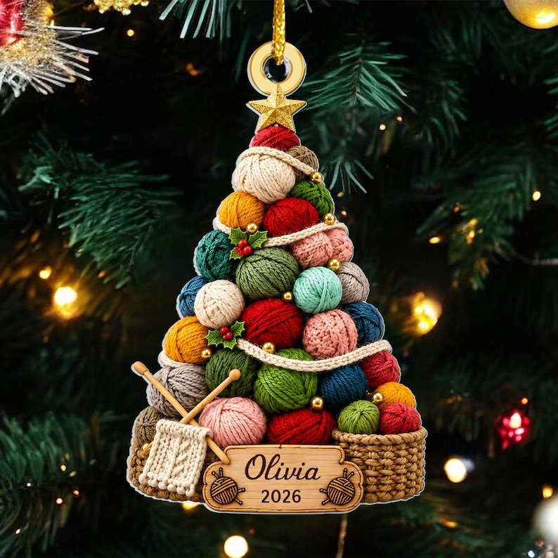 Personalized 2D Flat Knitting Wool Christmas Ornament, Crochet Ornament, Crochet Lover Gift for Mom, Grandma Christmas Gift