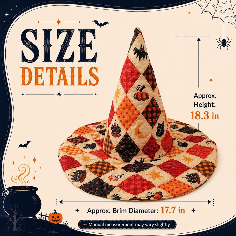 Personalized Quilted Witch Hat, Custom Name Halloween Costume, Green Floral Moth Moon Stars Wide Brim Cottagecore Hat