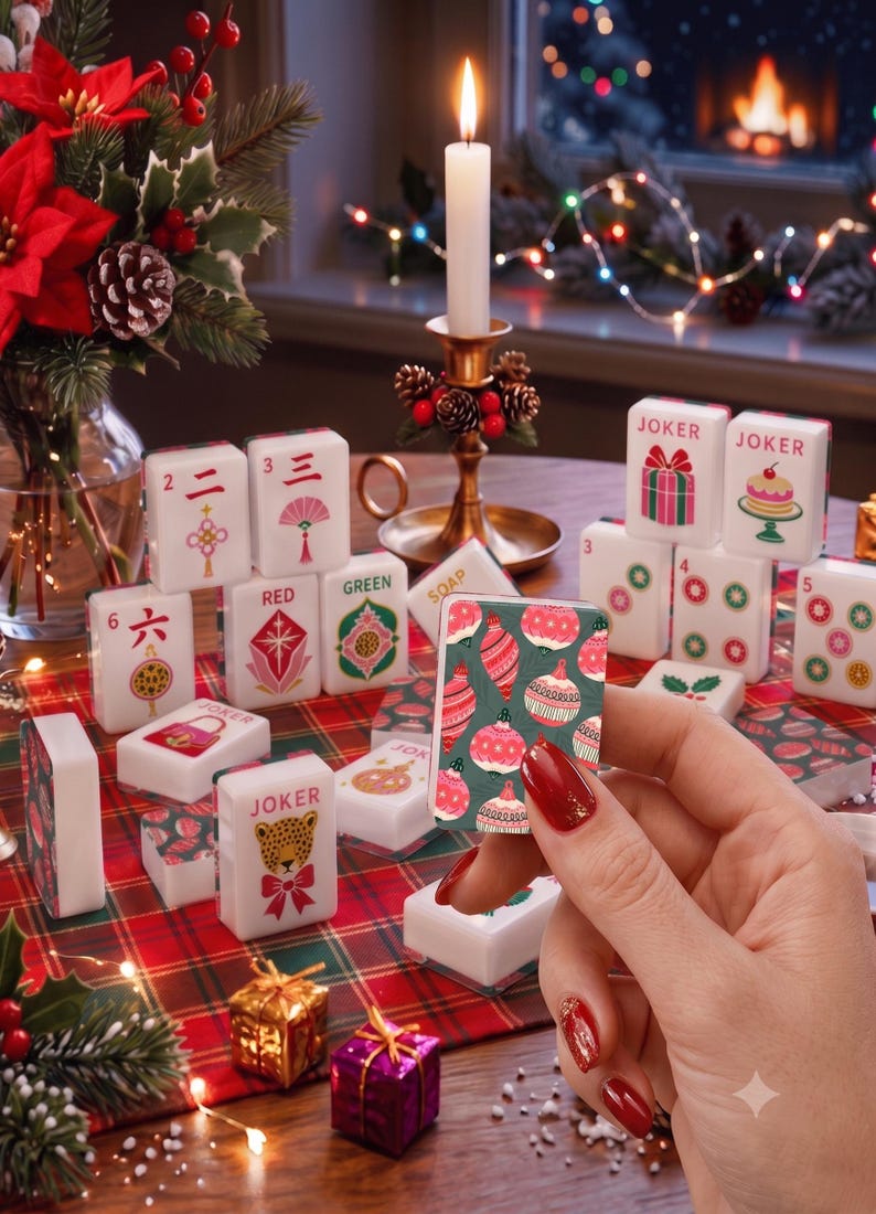 Christmas Mahjong Tiles Set, Girly Christmas Mahjong Tiles, Holiday Mahjong Tiles, Festive Holiday Mahjong