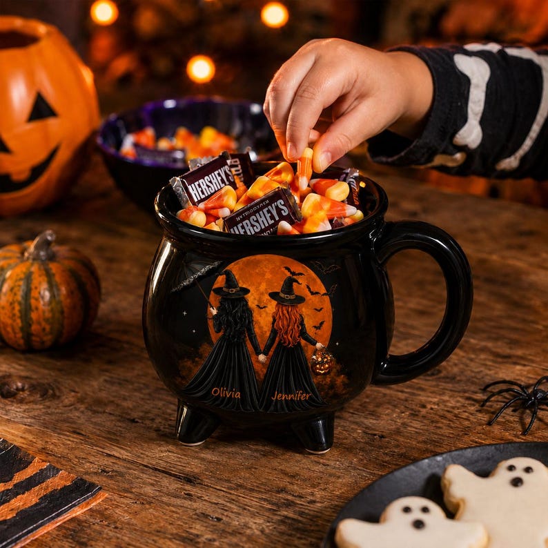 Personalized Halloween Witch Mug, Custom Best Friend Coffee Cup, Halloween Gift for Her, Spooky Season Mug