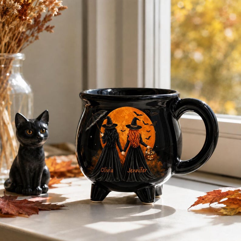 Personalized Halloween Witch Mug, Custom Best Friend Coffee Cup, Halloween Gift for Her, Spooky Season Mug
