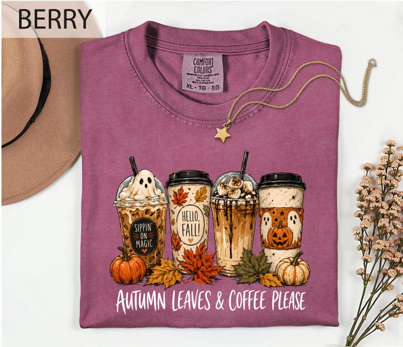 Halloween Coffee Shirt Comfort Colors Tee, Coffee Lover Gift, Ghost Coffee Cup T-Shirt, Pumpkin Spice Fall Outfit
