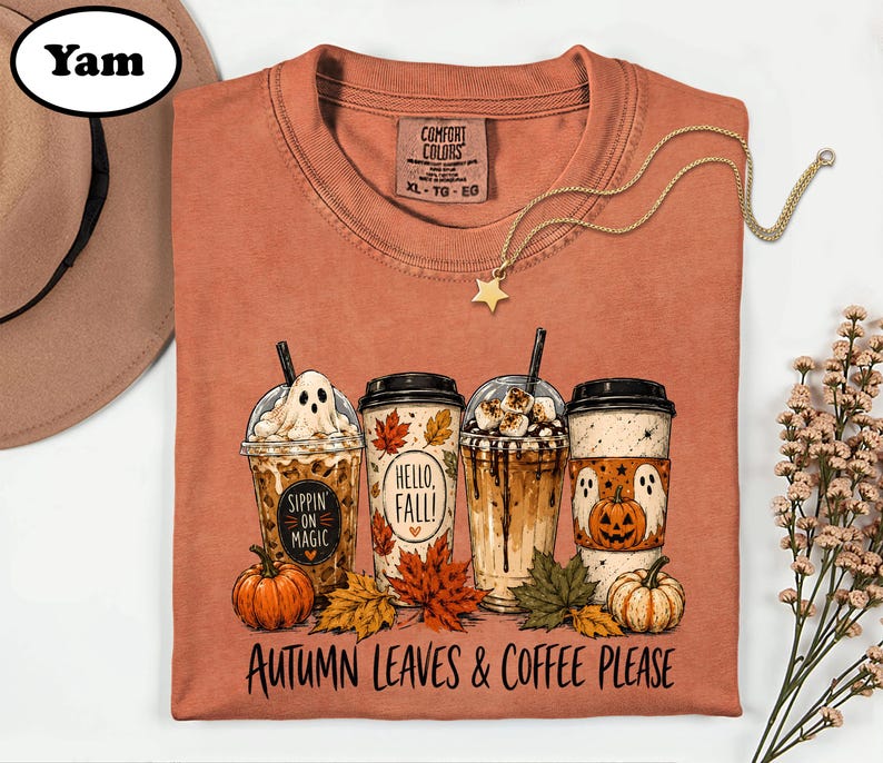 Halloween Coffee Shirt Comfort Colors Tee, Coffee Lover Gift, Ghost Coffee Cup T-Shirt, Pumpkin Spice Fall Outfit