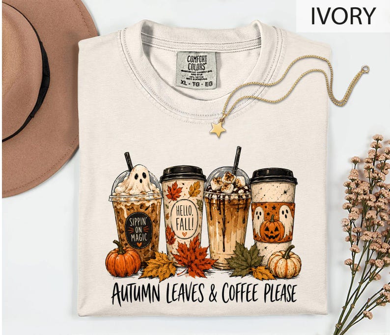 Halloween Coffee Shirt Comfort Colors Tee, Coffee Lover Gift, Ghost Coffee Cup T-Shirt, Pumpkin Spice Fall Outfit