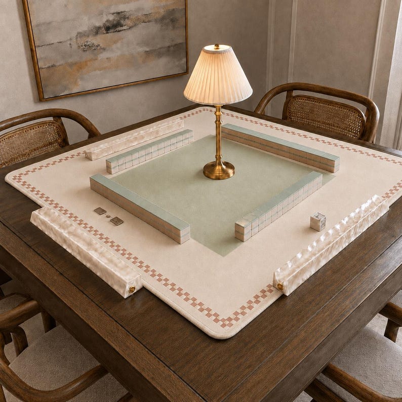 Minimalist American Mahjong Mat, Sage Green Game Night Decor, Polyester Fiber Playing Surface