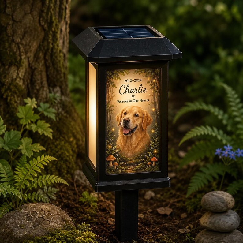 Personalized Pet Memorial Solar Lantern, Custom Dog Memorial Garden Light, Sympathy Gift for Dog Loss