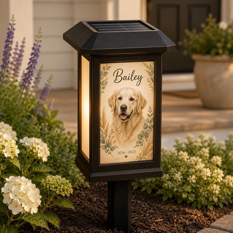 Personalized Pet Memorial Solar Lantern, Custom Dog Memorial Garden Light, Sympathy Gift for Dog Loss