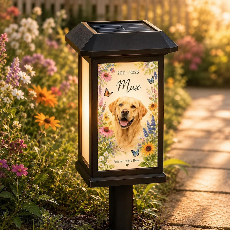 Personalized Pet Memorial Solar Lantern, Custom Dog Memorial Garden Light, Sympathy Gift for Dog Loss