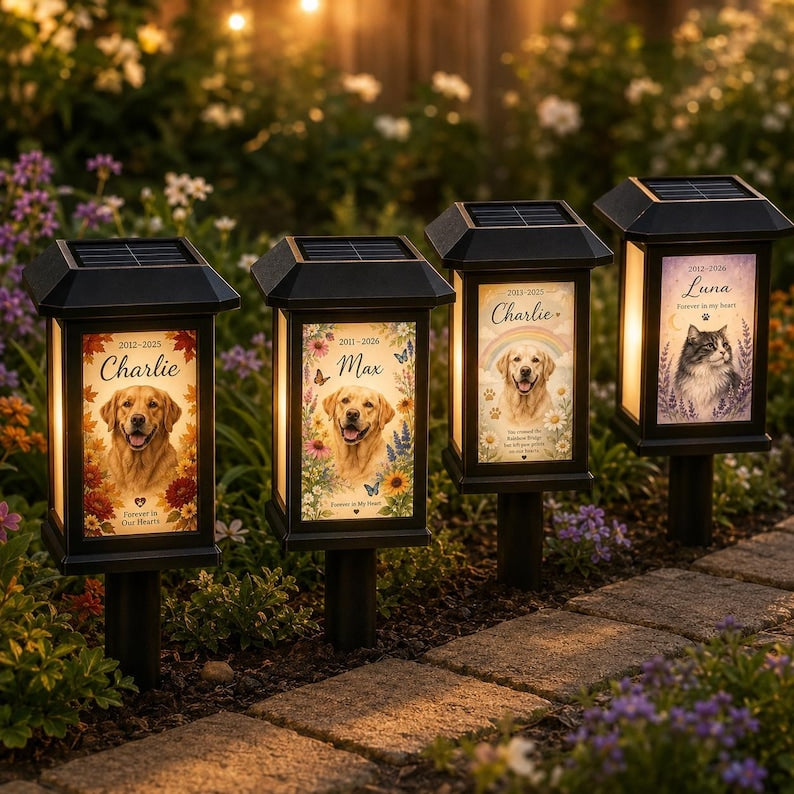 Personalized Pet Memorial Solar Lantern, Custom Dog Memorial Garden Light, Sympathy Gift for Dog Loss