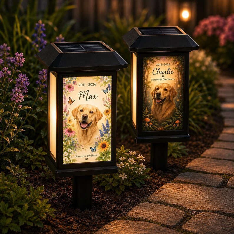 Personalized Pet Memorial Solar Lantern, Custom Dog Memorial Garden Light, Sympathy Gift for Dog Loss