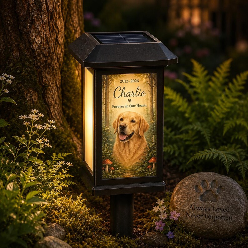 Personalized Pet Memorial Solar Lantern, Custom Dog Memorial Garden Light, Sympathy Gift for Dog Loss