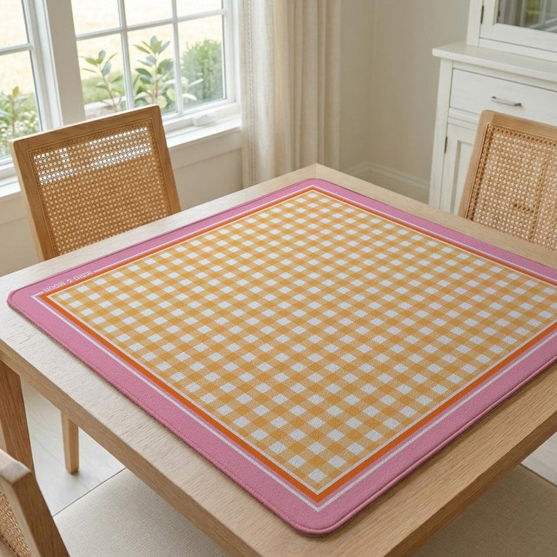 Orange Gingham Mahjong Mat, Picnic Mahjong Mat, Checkered American Mahjong Mat, Summer Game Table Decor