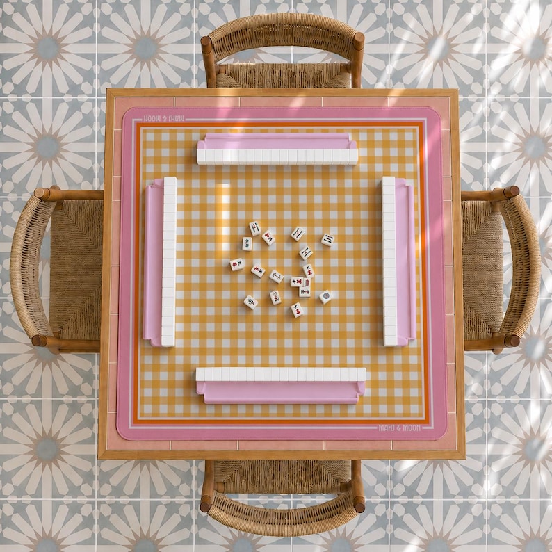 Orange Gingham Mahjong Mat, Picnic Mahjong Mat, Checkered American Mahjong Mat, Summer Game Table Decor