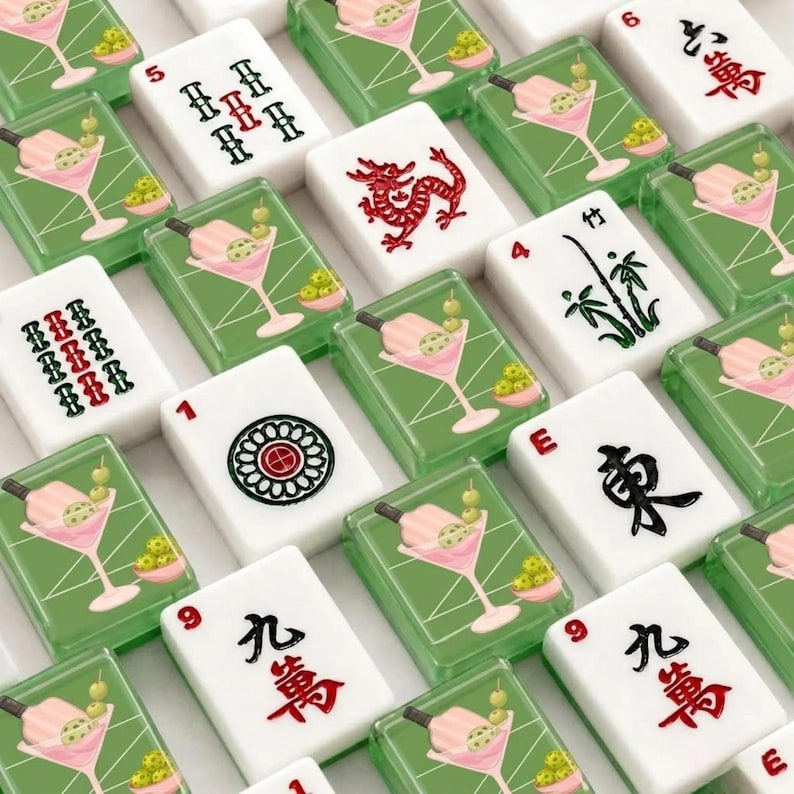 Cocktail Pickleball Themed Mahjong Set, Unique Mahjong Game, Mahjong Gift (166 Piece)
