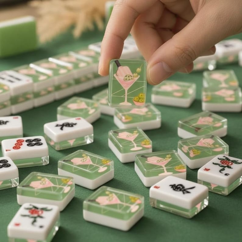 Cocktail Pickleball Themed Mahjong Set, Unique Mahjong Game, Mahjong Gift (166 Piece)
