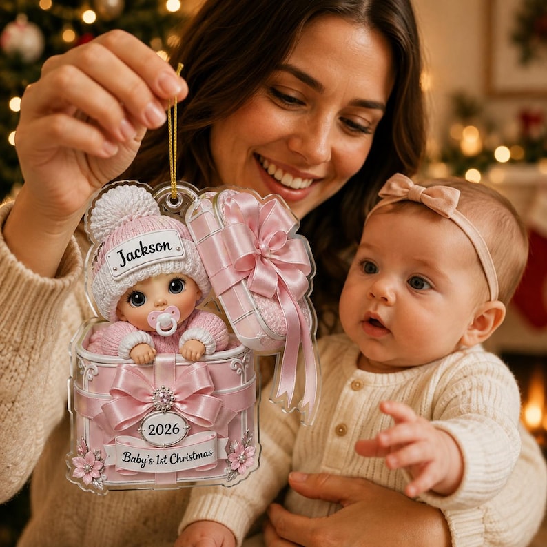 Personalized Baby’s First Christmas Ornament 2026, Custom Baby Name Acrylic Keepsake, Newborn Gift