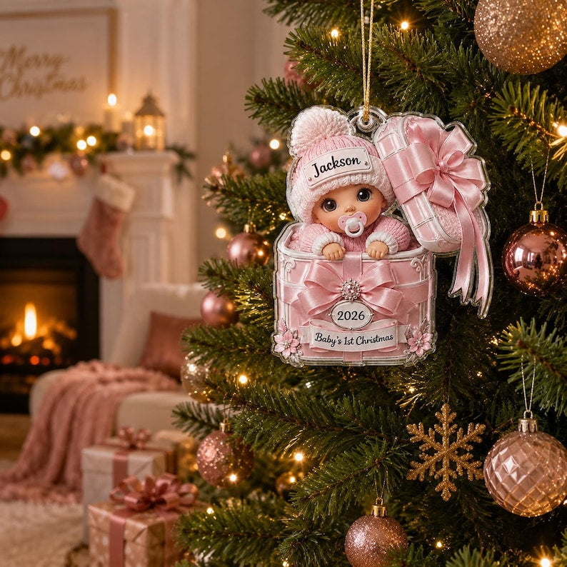 Personalized Baby’s First Christmas Ornament 2026, Custom Baby Name Acrylic Keepsake, Newborn Gift