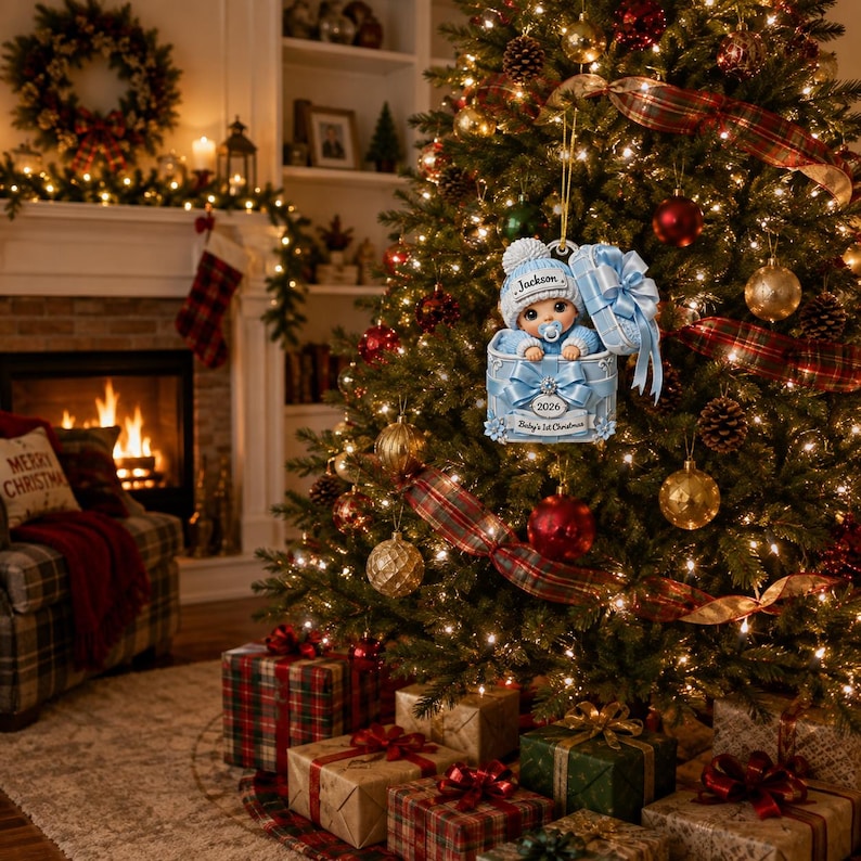 Personalized Baby’s First Christmas Ornament 2026, Custom Baby Name Acrylic Keepsake, Newborn Gift