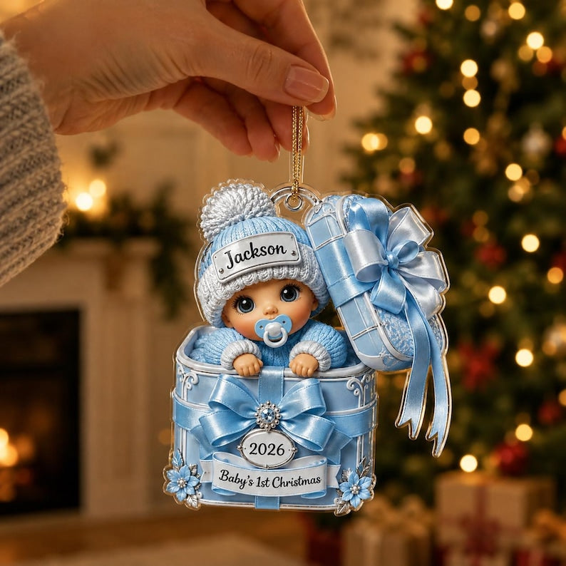 Personalized Baby’s First Christmas Ornament 2026, Custom Baby Name Acrylic Keepsake, Newborn Gift