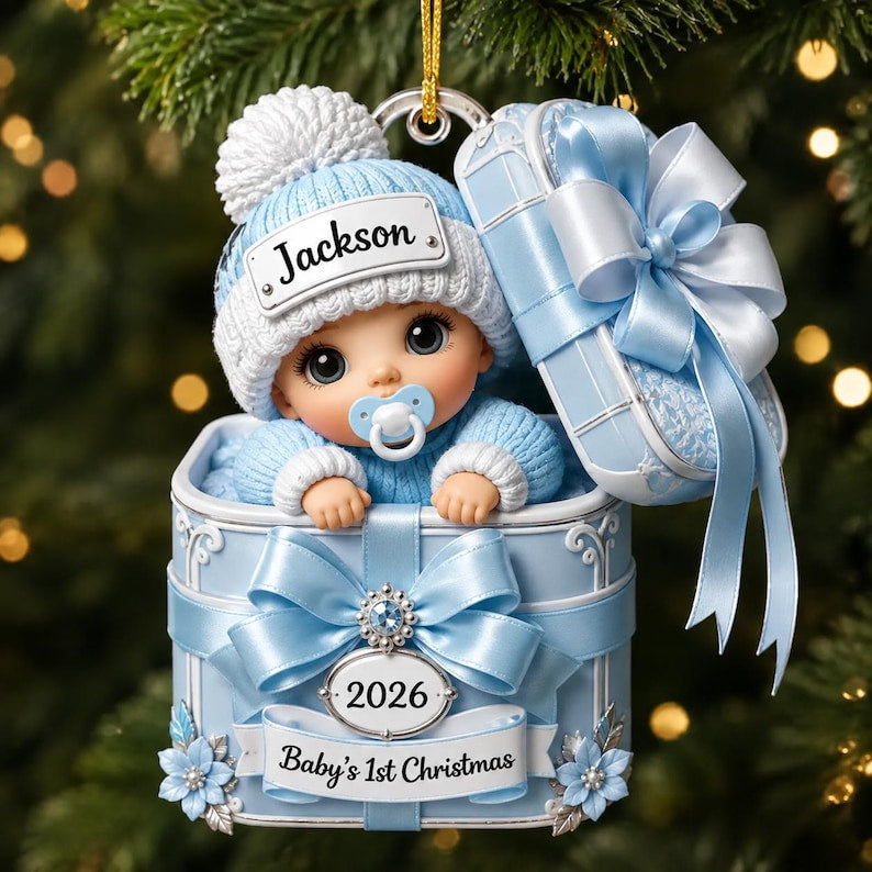 Personalized Baby’s First Christmas Ornament 2026, Custom Baby Name Acrylic Keepsake, Newborn Gift