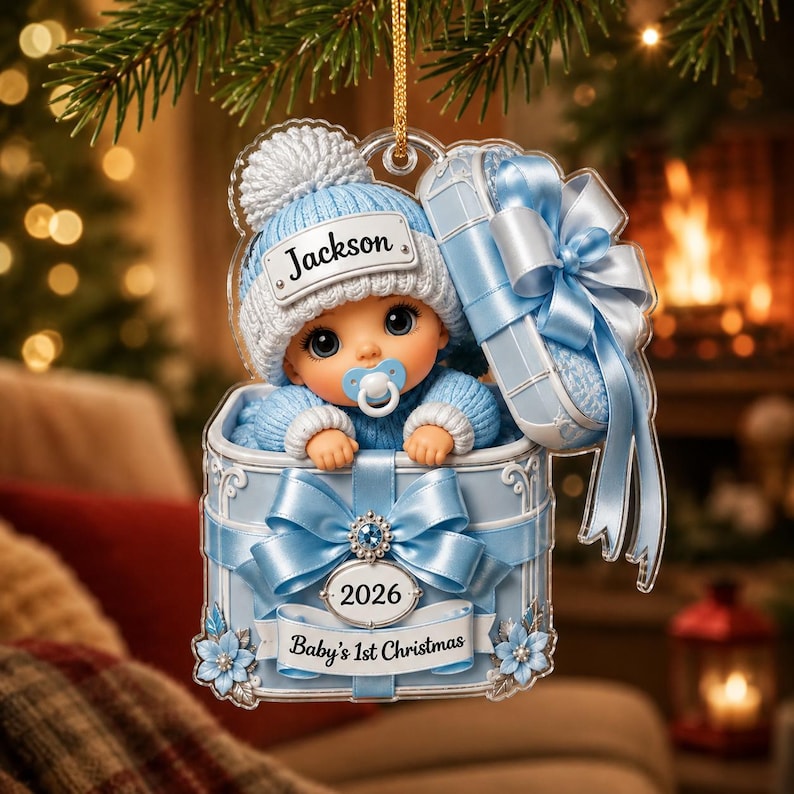 Personalized Baby’s First Christmas Ornament 2026, Custom Baby Name Acrylic Keepsake, Newborn Gift