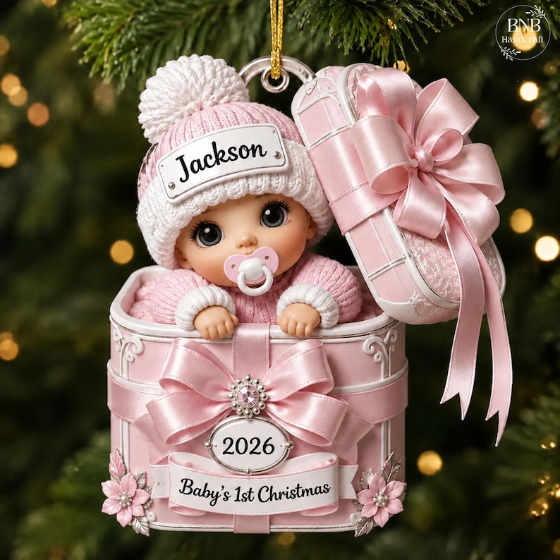 Personalized Baby’s First Christmas Ornament 2026, Custom Baby Name Acrylic Keepsake, Newborn Gift
