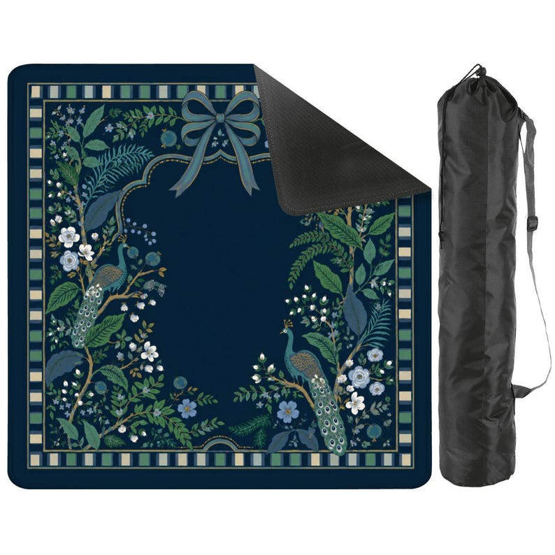 Navy Peacock Mahjong Mat, Midnight Botanical Mahjong Mat, Floral Garden Playing Mat, Elegant Mahjong Gift