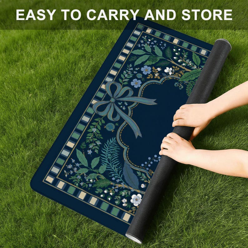 Navy Peacock Mahjong Mat, Midnight Botanical Mahjong Mat, Floral Garden Playing Mat, Elegant Mahjong Gift