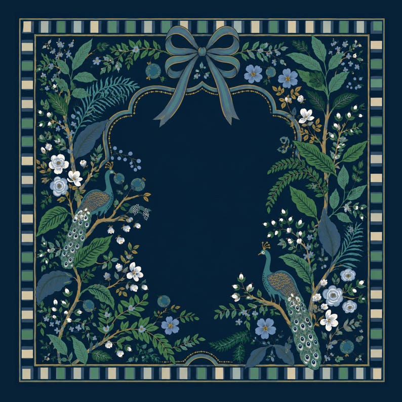 Navy Peacock Mahjong Mat, Midnight Botanical Mahjong Mat, Floral Garden Playing Mat, Elegant Mahjong Gift