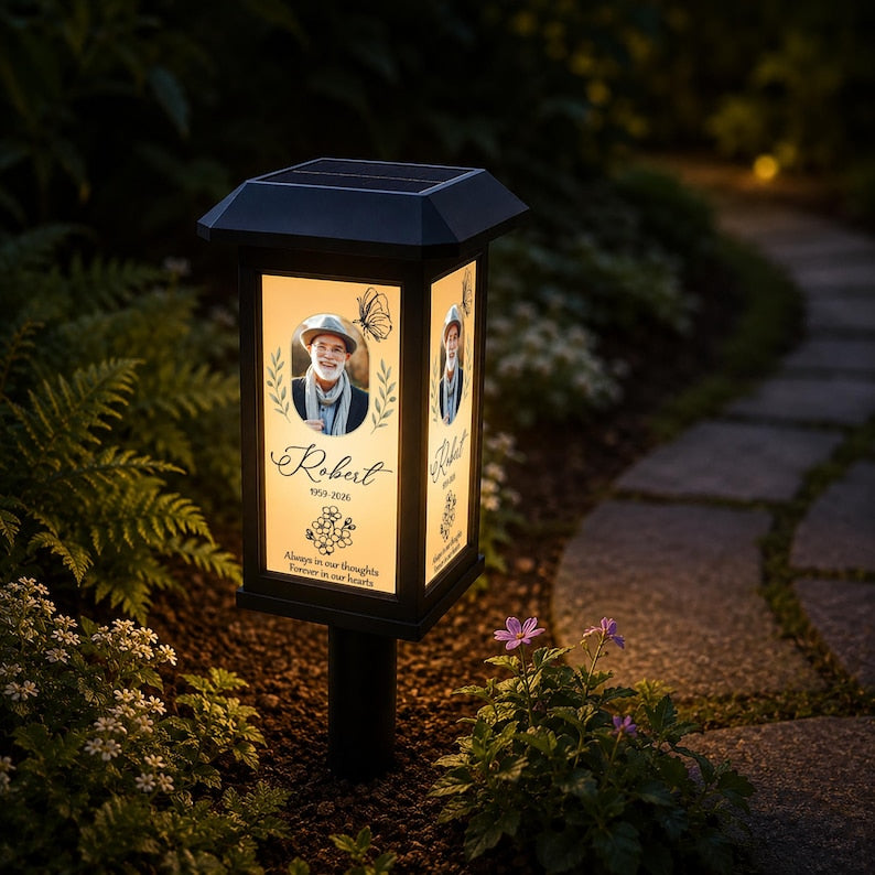 Personalized Memorial Garden Solar Light, Custom Photo Outdoor Lantern, Sympathy Gift, Remembrance Garden Decor