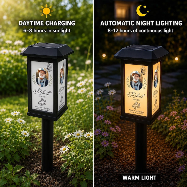 Personalized Memorial Garden Solar Light, Custom Photo Outdoor Lantern, Sympathy Gift, Remembrance Garden Decor