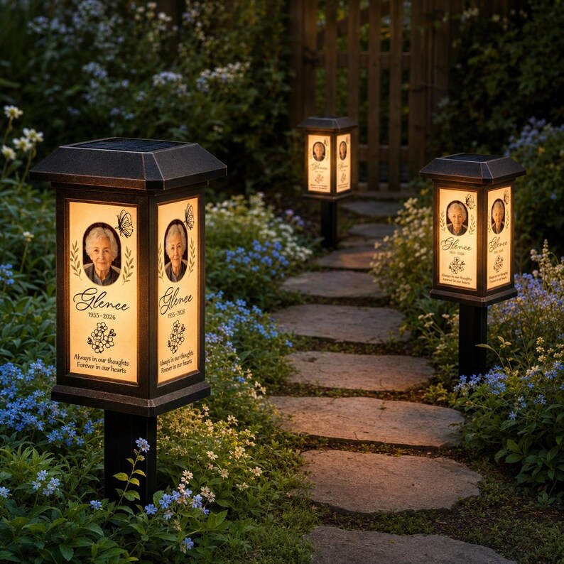 Personalized Memorial Garden Solar Light, Custom Photo Outdoor Lantern, Sympathy Gift, Remembrance Garden Decor
