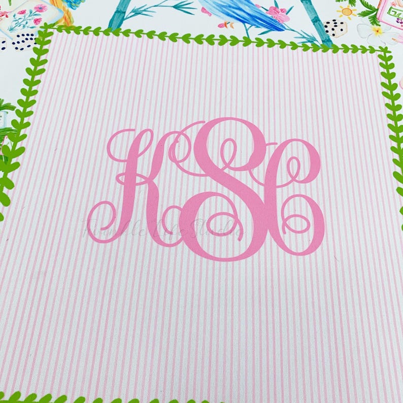 Personalized Monogram Printed Majiong Mat, Luxurious Mahjong Table Cover, Tropical Table Cover