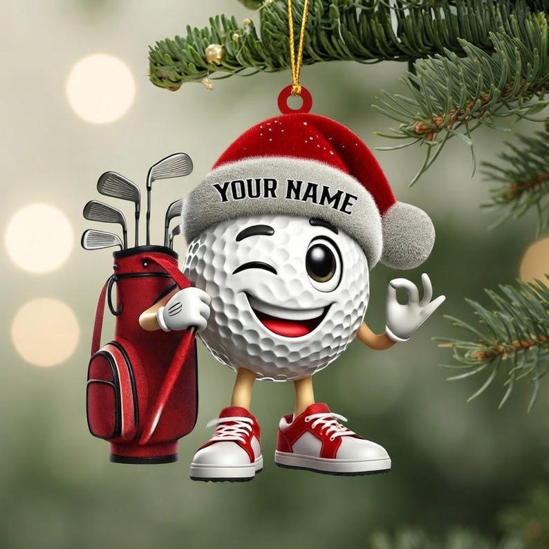 Personalized Winking Golf Ball Christmas Ornament, Custom Golfer Name Keepsake, Sports Decor