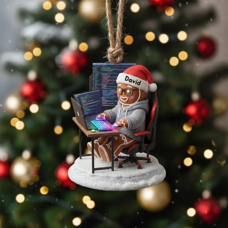 Personalized Gingerbread Boy And Girl Programmer Ornament, Custom Software Engineer Christmas Decor