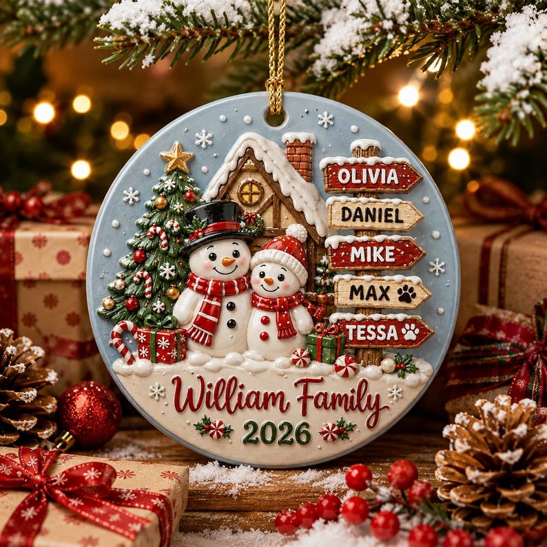 Personalized 3D Relief Family Christmas Ornament 2026, Custom Name SnowMan Family Decor, Family Xmas Keepsake, Holiday Gift