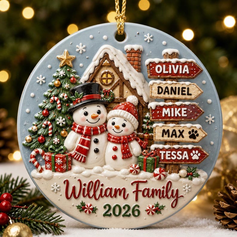 Personalized 3D Relief Family Christmas Ornament 2026, Custom Name SnowMan Family Decor, Family Xmas Keepsake, Holiday Gift